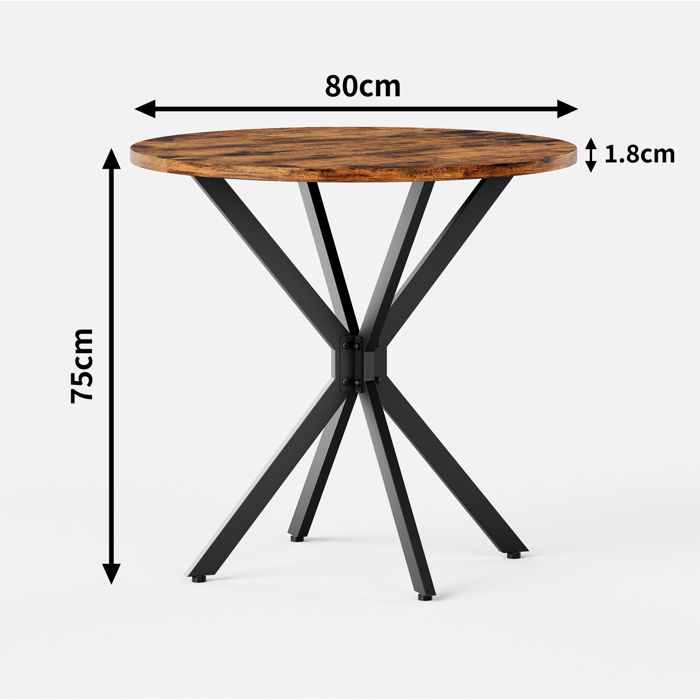 Table à manger ronde style industriel Ø80 cm pour 2 personnes brun vintage noir métal pieds réglables ORVRYN