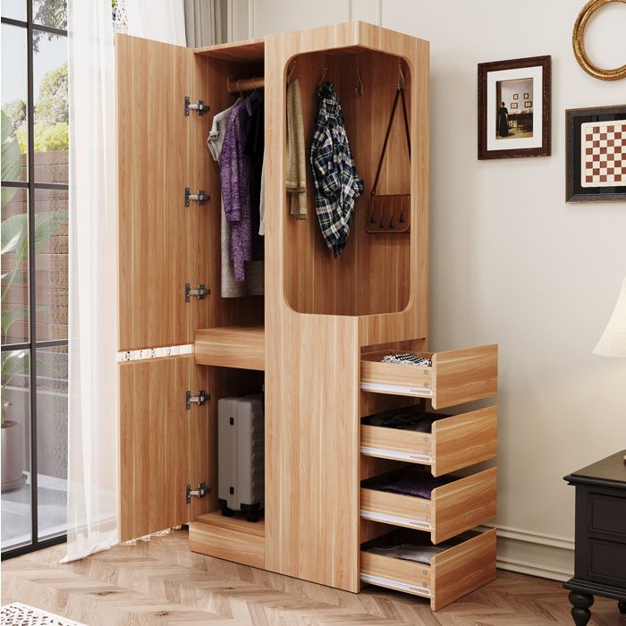 DESVIAE Armoire de chambre 70 x 40 x 170 cm 1 porte 4 tiroirs espace penderie ouvert bois naturel