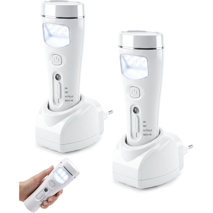 Lampe de Poche Veilleuse avec Capteur de Lumière Socle de Charge avec Fiche UE Lampe urgence pour Les lot de 2 LAMPE ELECTRIQUE