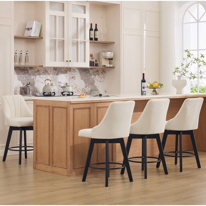 COVREO Lot de 2 tabourets de bar pivotants 360° avec dossier en tissu chenille beige