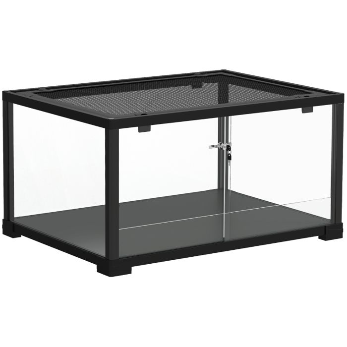 Terrarium pour reptiles - 86 L - Porte coulissante verrouillable - 60x45x32 cm - Verre trempé - Ventilation optimale