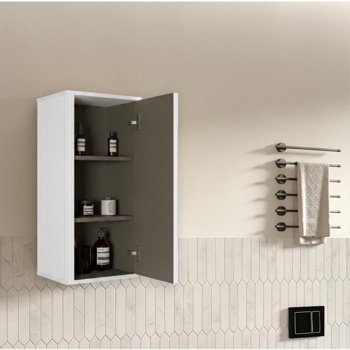 Armoire murale salle de bain blanche 36 x 29 x 75 cm 1 porte push-to-open décor rainuré MDF et contreplaqué