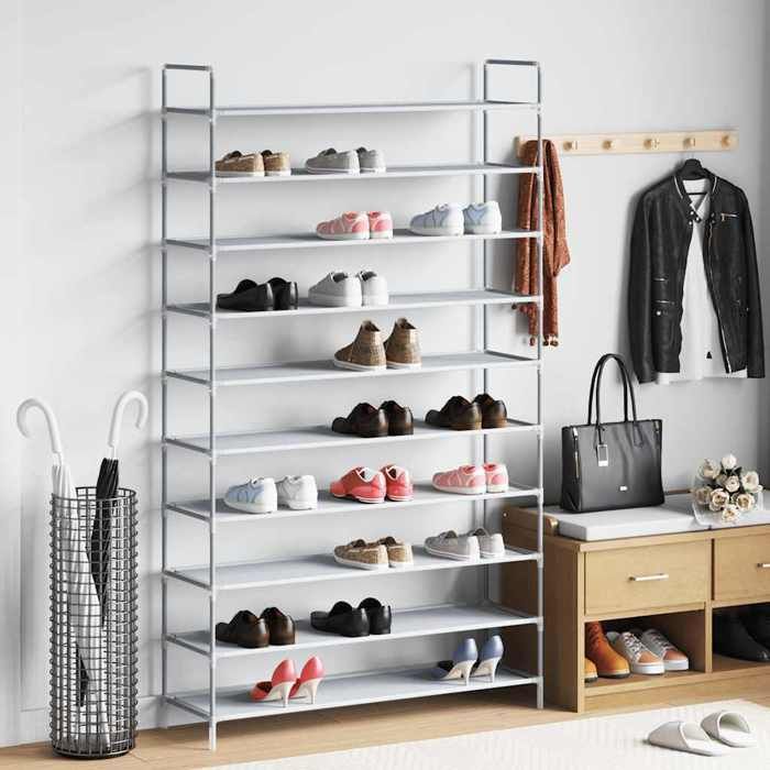 Meilleure MEUBLE Range-chaussures 10 étagères Métal et Tissu non tissé Argenté&01_7027