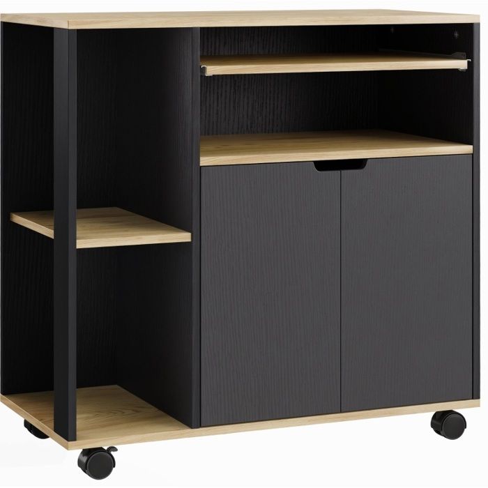Chariot de cuisine mobile avec plan de travail placard à double porte étagères réglables noir 80 x 40 x 82 cm FOLYNA