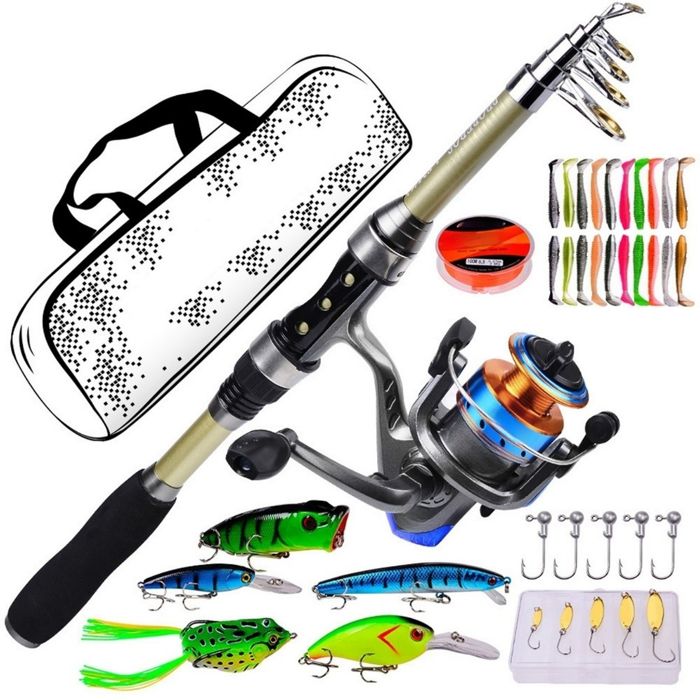 1.8m canne à pêche portable moulinet canne à lancer  - Dofilo -  ligne de pêche appâts cuillères et sac pour adultes débutants