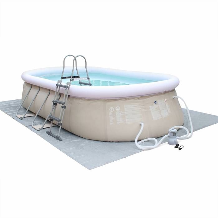 Kit piscine géante complet - Onyx grise - autoportante ovale 5.4x3m avec pompe de filtration. bâche de protection. tapis de sol et