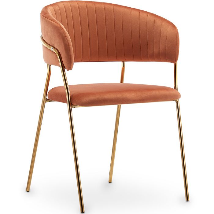 Chaise de salle à manger - Tapissée en velours - Lona Orange rougeâtre