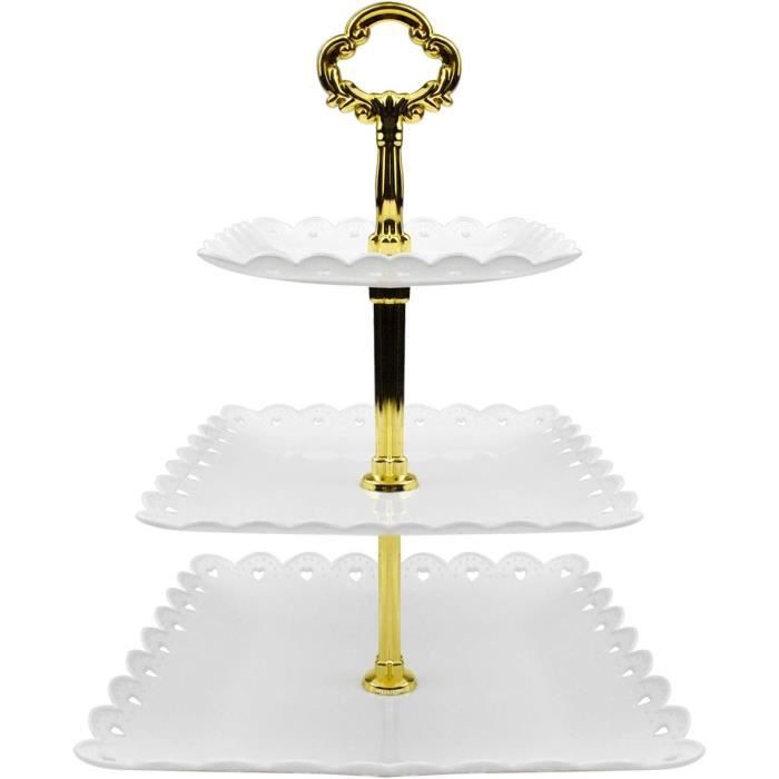 Lot De 3 Présentoirs à Gâteau 3 étages - Blanc, Diamètres 14.5/19.5/24.5 Cm - Pour Cupcakes, Fruits, Biscuits - 7
