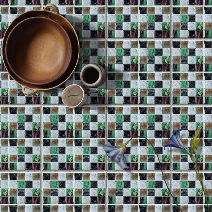 Commomy Crédence Adhésive Cuisine 3D Vert Foncé – 10 Carreaux Faux Carrelage Mural PVC 30x30 Cm, Facile à Poser Et Retirer
