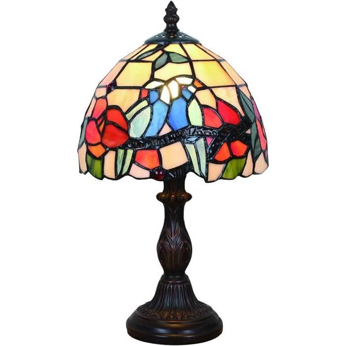 Petite Lampe De Table Style Vitrail - Veilleuse LED Bleue 18x15cm - Décoration Chambre, Bureau, Salle De Bain