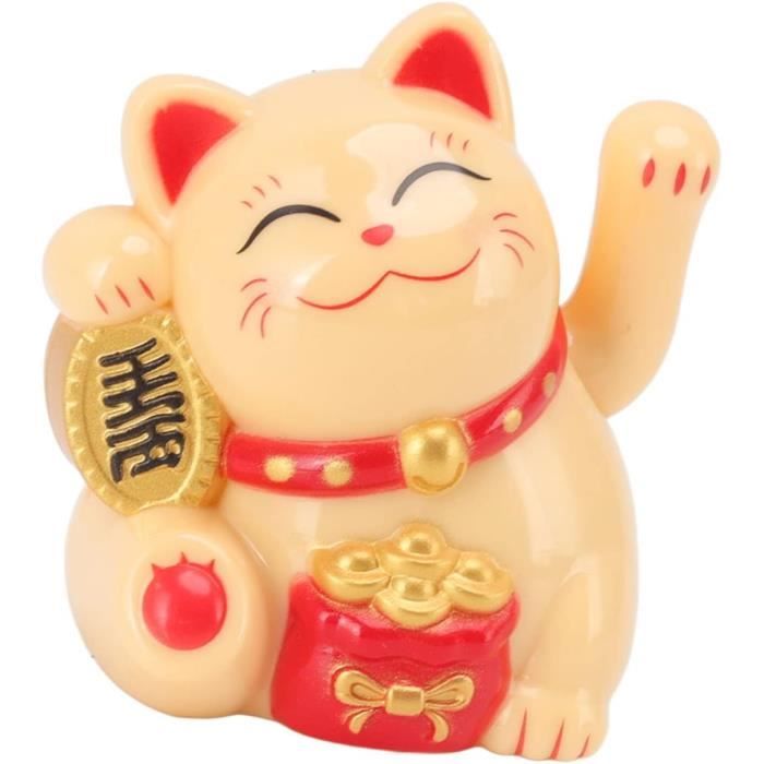 Statuette Chat Porte-bonheur Japonais Solaire - Bras Mobile, Plastique, 8x8x7,5 Cm | Décoration Voiture, Maison, Symbole De Chance Et Richesse
