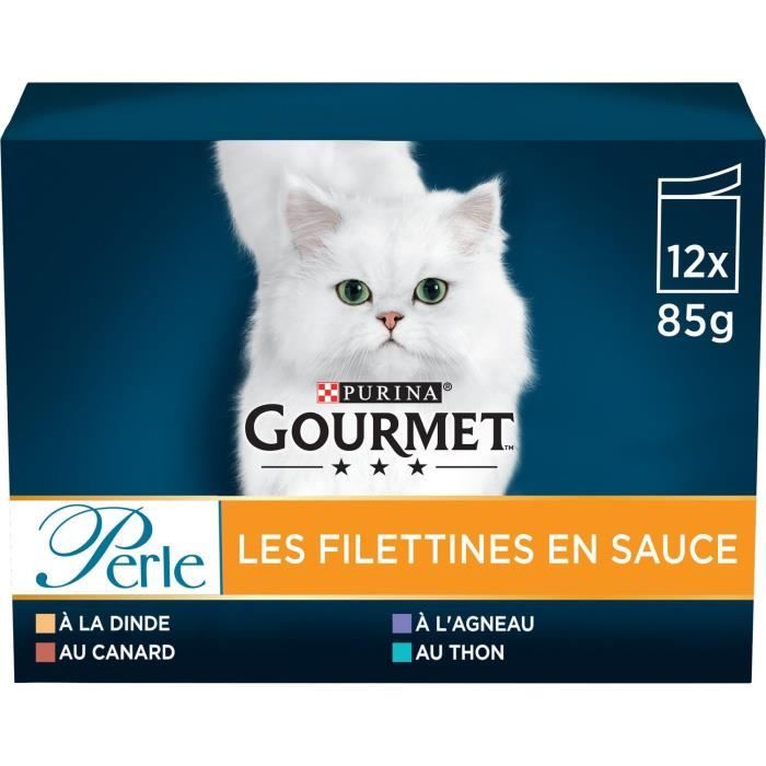 Comparer les prix de Pâtée pour chat - PURINA GOURMET - Perle Les Filettines en Sauce - Lot de 3 - 12 sachets de 85g