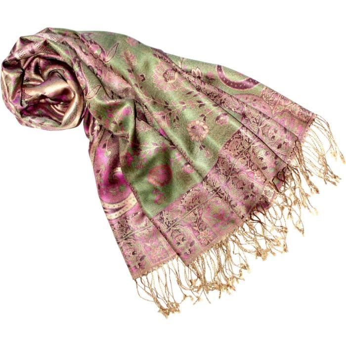 Écharpe Pashmina Homme En Cachemire Et Laine - 200x100cm - Rayée Rose - Fabriquée En Inde