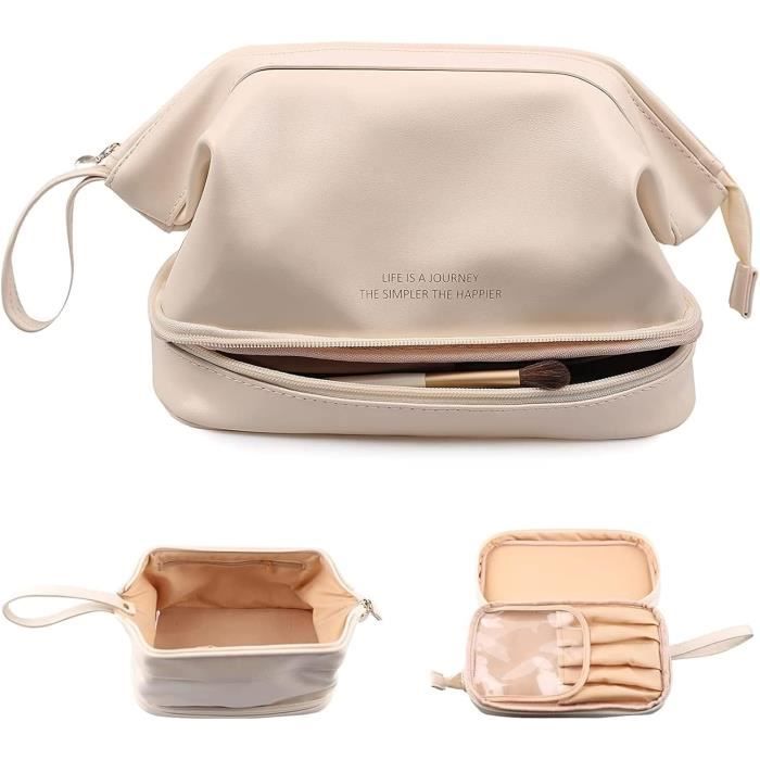 Trousse De Toilette Et Sac Rangement En Toile Beige – Fait Main, 2 Tailles