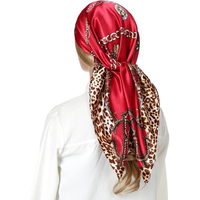 Foulard Carré Satin Motif Floral - Polyester, Style Bandana Bohème, Neuf Avec étiquettes