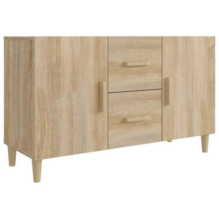 Buffet - Chêne Sonoma - 100x36x60 cm - 2 portes - 2 tiroirs - Meuble de salon