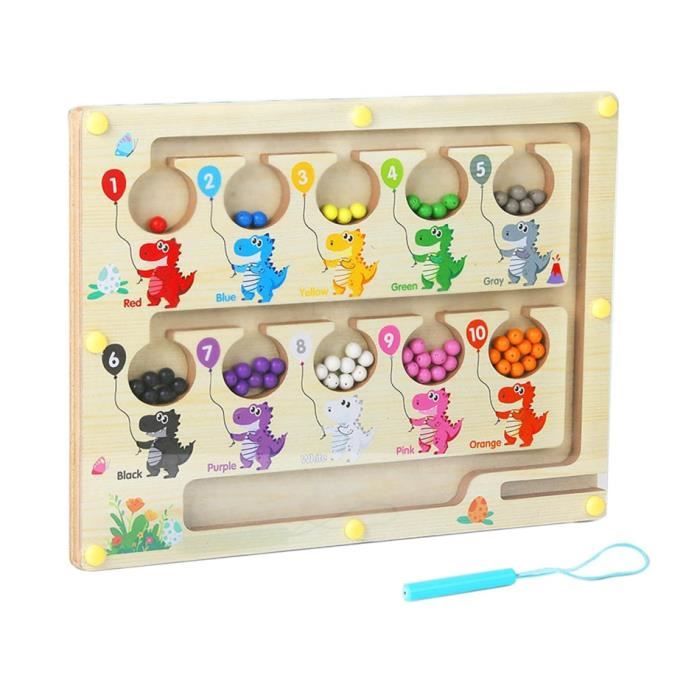 Labyrinthe Magnétique En Bois – Jouet Montessori 3-8 Ans Avec 55 Perles – Apprendre Couleurs Et Chiffres