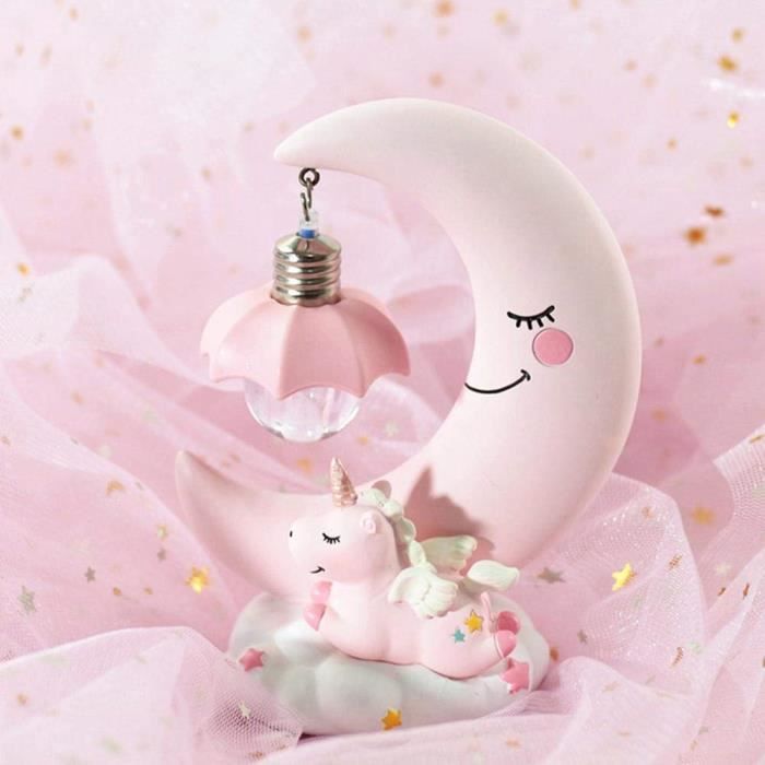 LED Veilleuse Résine Lune Licorne Dessin Animé Bébé Lampe de Chevet Enfants  Fille Jouet Cadeau De Noël Décoration de Chambre Enfant