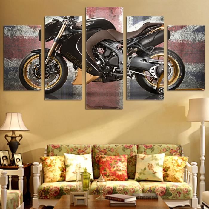 No Frame tableau toile peinture 5 Panneau Moto Pour La Maison