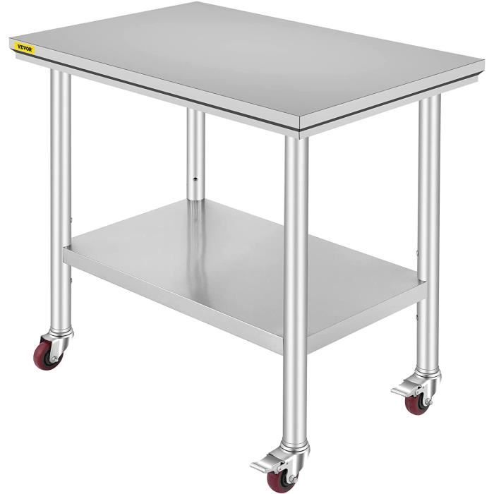 Table De Travail Inox 2 Niveaux - Pieds Réglables, Capacité 400kg, Pour Cuisine Ou Hôtel, Facile à Nettoyer