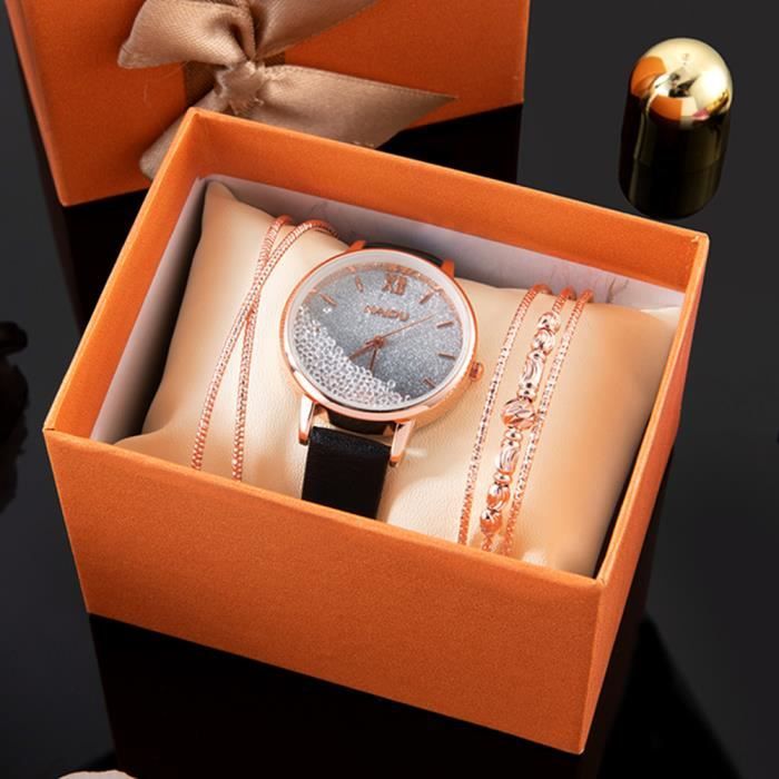 Coffret Montre Femme + Bracelet - Fleurs Bracelet en Acier