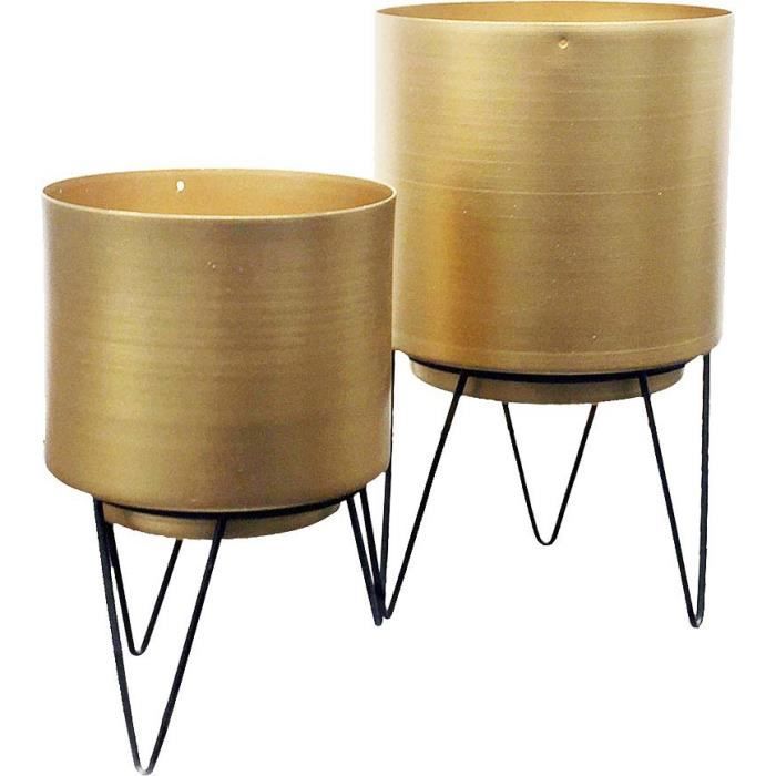 Set de 2 cache-pots dorés avec pieds filaires de différentes tailles