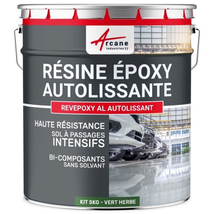 Résine Epoxy Autolissante - Peinture pour Sol : Déco intérieure, Atelier - Effet Miroir Vert herbe ral 6010 - Kit de 5 kg