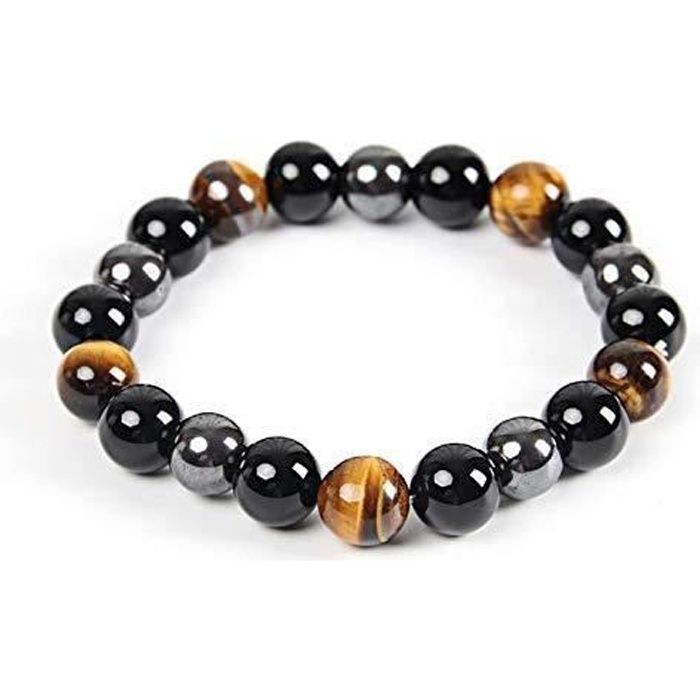Bracelet Triple Protection - La Protection - Hématite Noir Obsidien Oeil De Tigre - Adulte Mixte