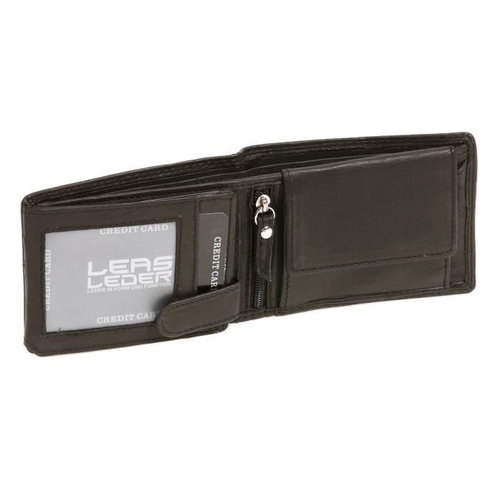 Porte-monnaie Mini LEAS En Cuir Véritable - Noir - Compact Et Élégant