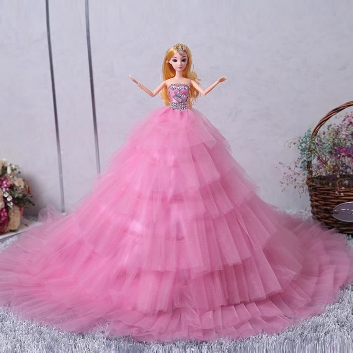 45cm Poupee barbie articulee mariee princesse robe de mariage en dentelle longue queue jouet Cadeaux de noel d anniversaire rose Cdiscount Jeux Jouets