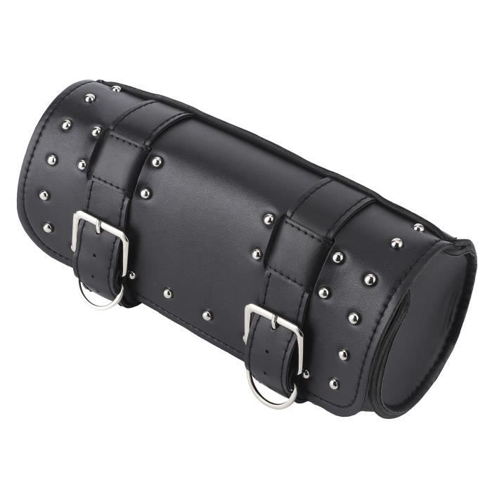 Sacoche De Guidon Moto En Cuir Riloer - Boucles à Dégagement Rapide, Quincaillerie Cuivre Rétro - 22x12x8cm