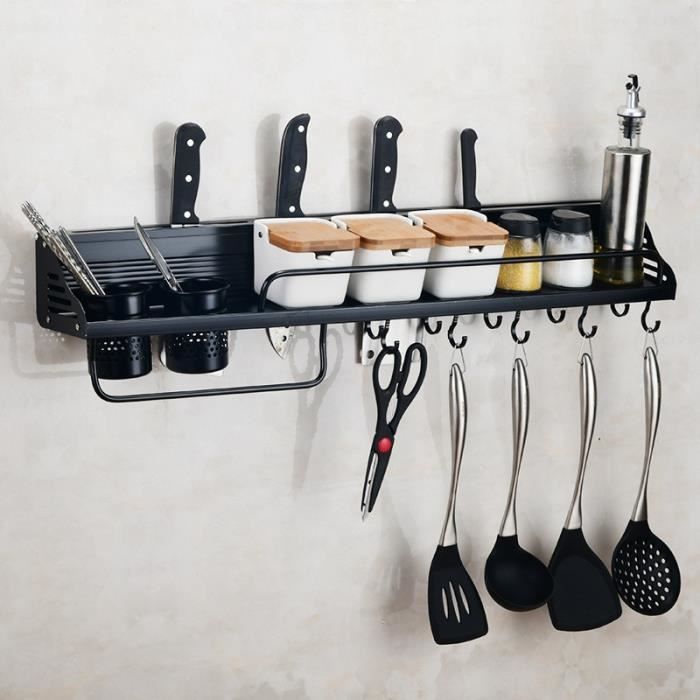 Étagère Murale Cuisine Inox Avec Crochets - Organiseur Épices Et Ustensiles, Installation Facile