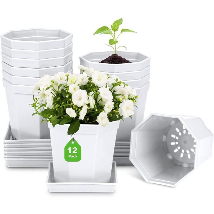 Lot de 12 petits pots de fleurs en plastique avec soucoupe pour fleurs et  plantes (Diamètre 10 cm, blanc)[1398] - Cdiscount Jardin