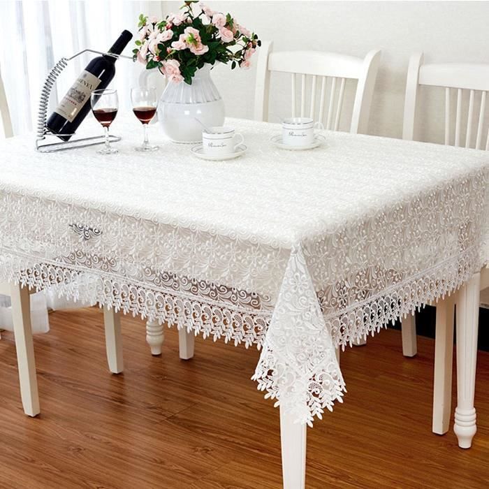Blanc Nappe de Table basse en dentelle blanche brodée, élégante, ajourée,  rectangulaire, plusieurs tailles, p - Cdiscount Maison