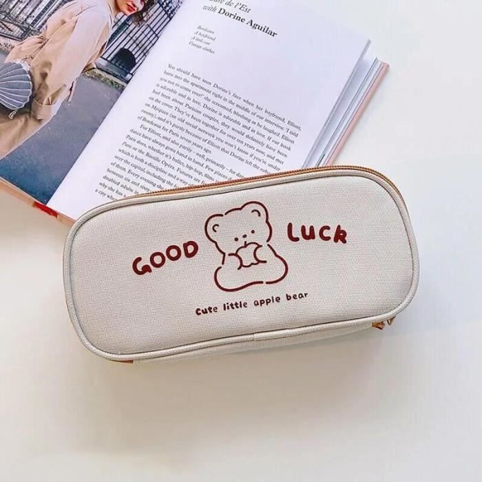 Trousse De Fillle En Simili Cuir Blanc – Trousse Super Mignonne, Légère, Capacité Max, Zippée, école Ou Maquillage