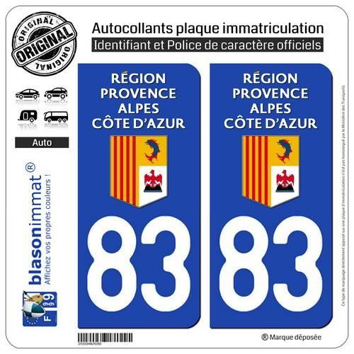 2 Autocollants plaque immatriculation Auto 83 Région Sud - LogoType