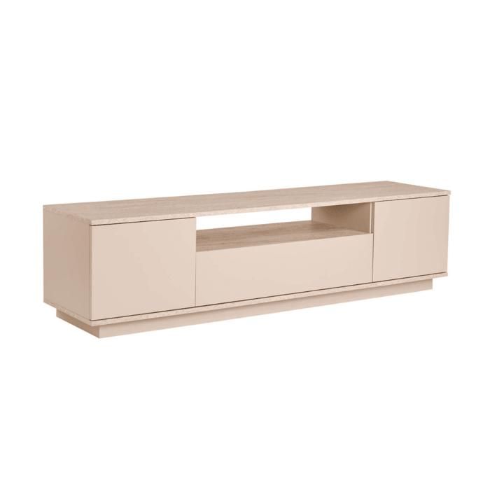 CALICOSY - Meuble TV 3 portes rabattables et 1 niche L180 cm - VERAMONT - Beige / Travertin CALICOSY - Meuble TV 3 portes rabattables et 1 niche L180 cm - VERAMONT - Beige / Travertin