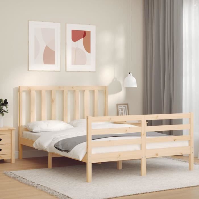 cadre de lit en bois massif 140x200 cm - cikonielf - moh - style campagne - a lattes