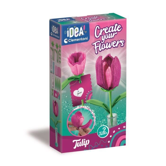 Clementoni Idea Create Your Flowers Kit créatif pour Composer des Fleurs Enfants avec 2 Tulipes en Papier à Assembler et Personnaliser idée Cadeau de Jeu Made in Italy Langue Italienne - vue 2