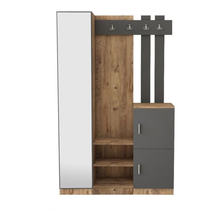 ANKA - Meuble dentrée design bois et gris miroir ANKA - Meuble dentrée design bois et gris miroir