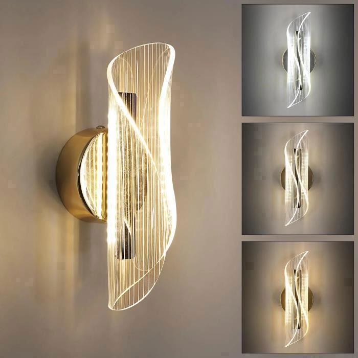 DELIPOP Applique Murale LED Moderne Dimmable 12W - 3 Températures Réglables - Lampe Or pour Salon Chambre Couloir Entrée