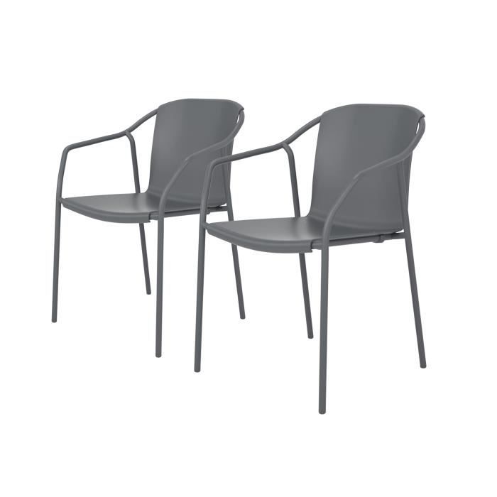 fauteuil de jardin en aluminium laqué et polypropylène gris - ezpeleta - rod - extérieur - adulte - empilable