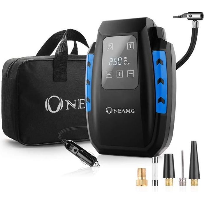 Compresseur Air Portable 12V 120 PSI - Pour Pneus Voiture, Vélo, Ballons - Câble 2 M - Avec 3 Adaptateurs