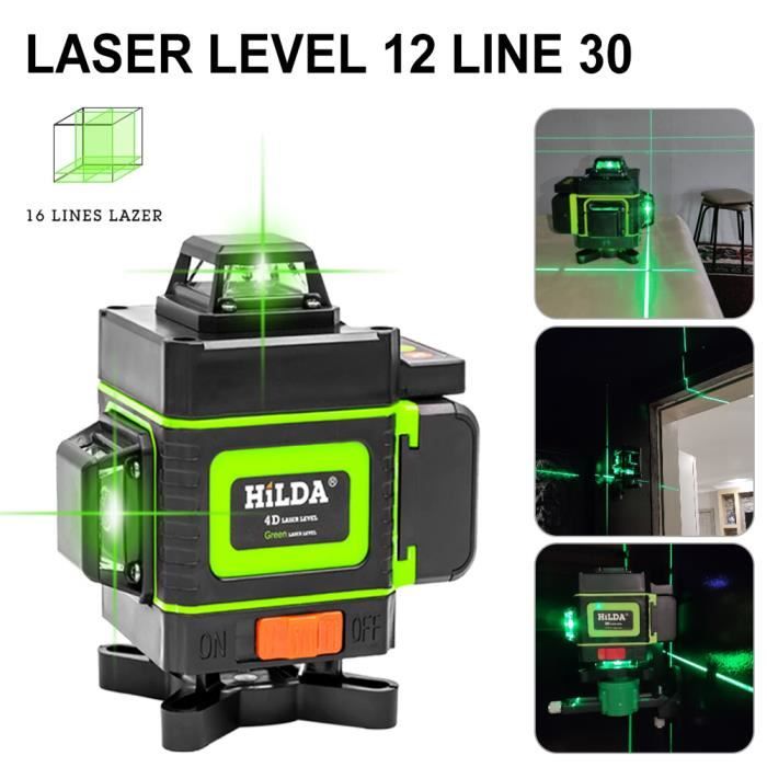 Niveau Laser, 4D Auto-Nivellement 16 Lignes Croisée Vert chantier, Horizontal/Vertical 360° with