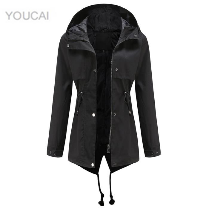 VESTE LONGUE IMPERMÉABLE TRENCH NOIR FEMME