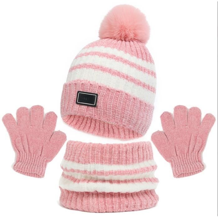 Ensemble Bonnet Écharpe Gant Garçon et Fille 3 en 1 Bonnet Enfant Hiver  Tricoté avec Pompon Cache - Set de 3 Pièces Bonnet - rose Blanc de troyes -  Cdiscount Prêt-à-Porter