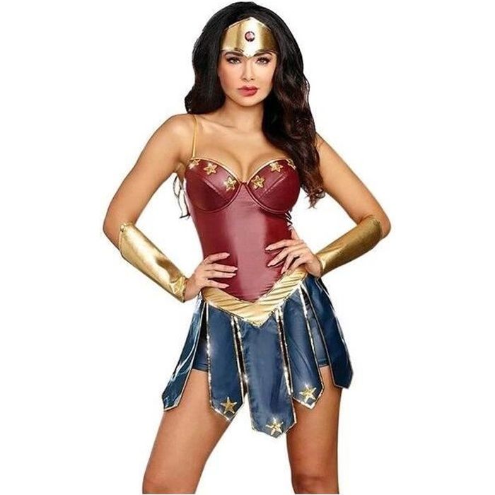 Deguisement Dc Comics Halloween Wonder Woman Robe Cosplay Costume Avec Bandeau Et Gant Cdiscount Jeux Jouets