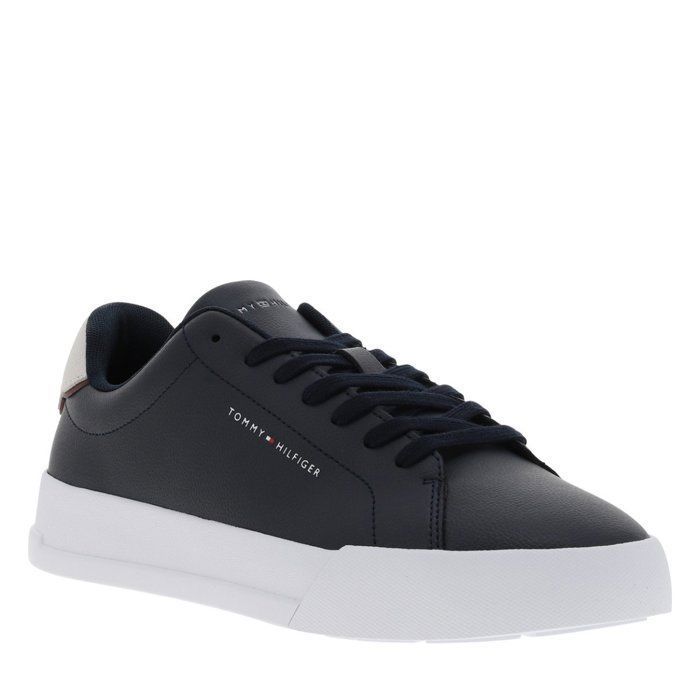 Tommy Hilfiger Tennis en cuir bleu marine à lacets avec semelle à talon plat