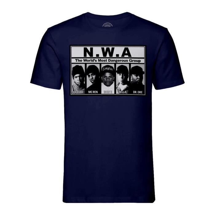 T-shirt Homme Col Rond Bleu NWA Dr Dre Rap Hip Hop Straight Outta Compton Ice Cube