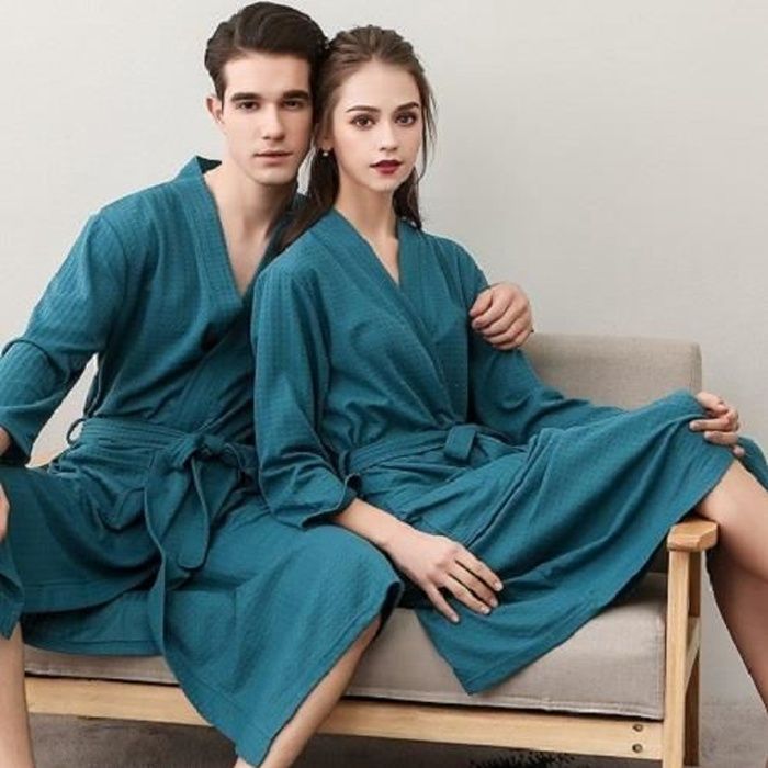 Peignoirs de bain 1Piece Couple Robes de chambre et kimonos Femme 100 Coton Waffle Pour l hotel Spa Sauna M XL XXL vert vert Cdiscount Pret a Porter